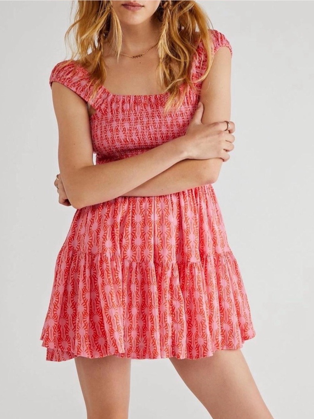 Free People Sweet Annie Pink and Orange Mini Dress